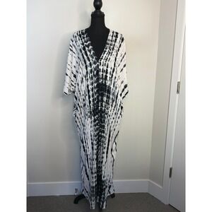 Style Park 1 Bali Kaftan Dress Women's OS Tie Dye Black White Maxi V-Neck